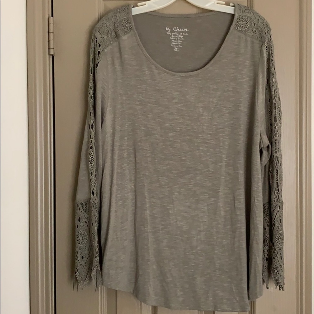 Chico’s tunic with lace insets and cuffs. Size 3